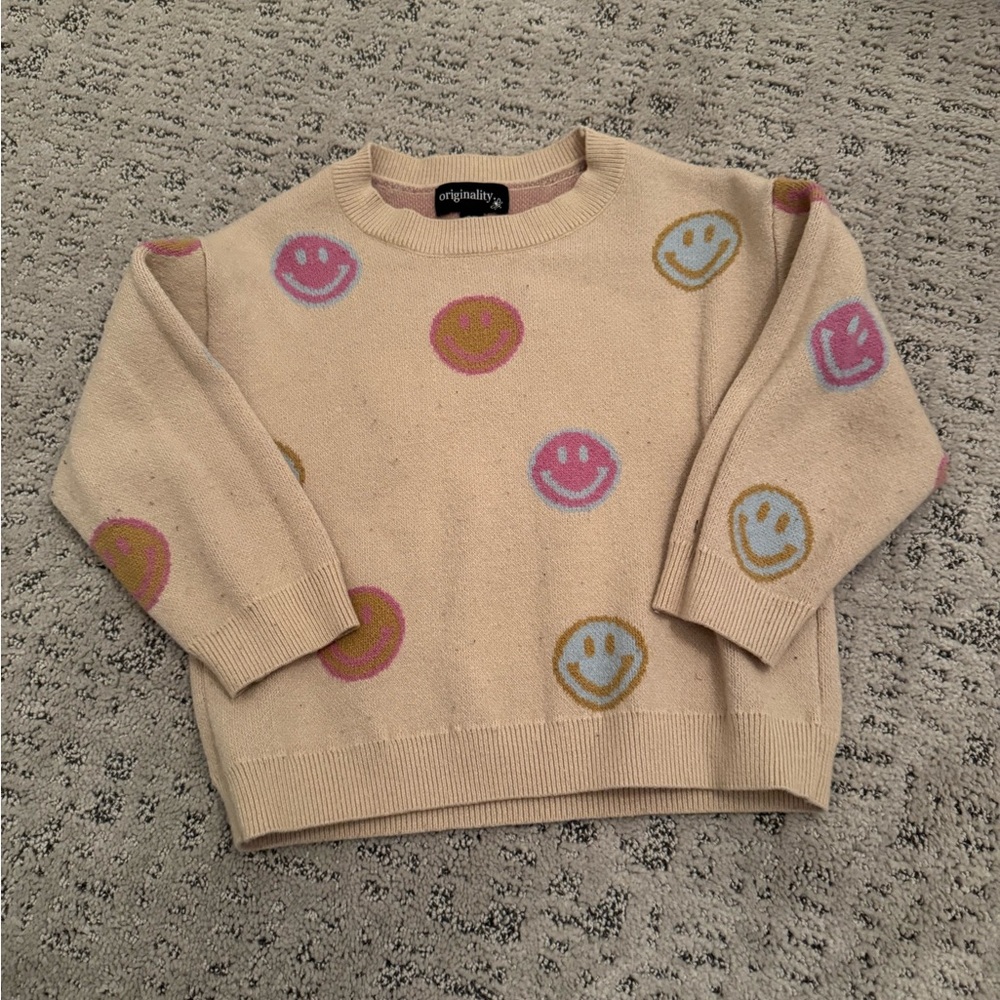 Playful Smiley Face Crew Neck Sweater
